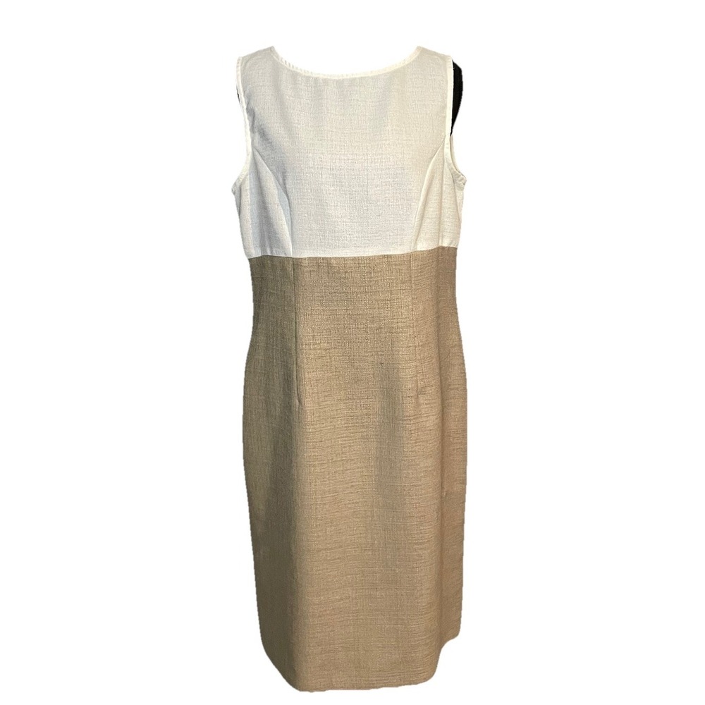 Leslie Fay‎ Women's Two Tone Sleeveless Sheath Dress Tan and White Size 8P